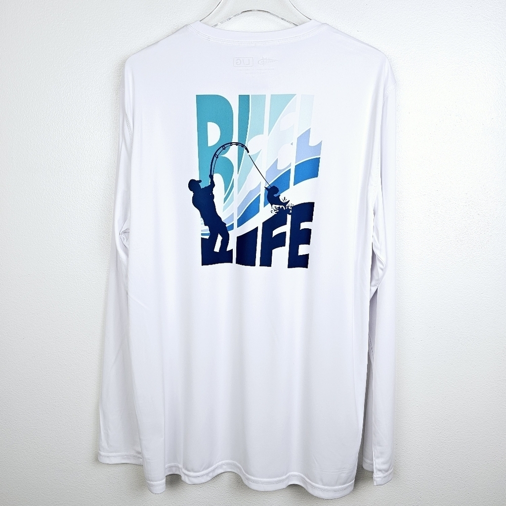 REEL Life White & Blue Jax Beach Shirt NWT - Picture 2 of 8